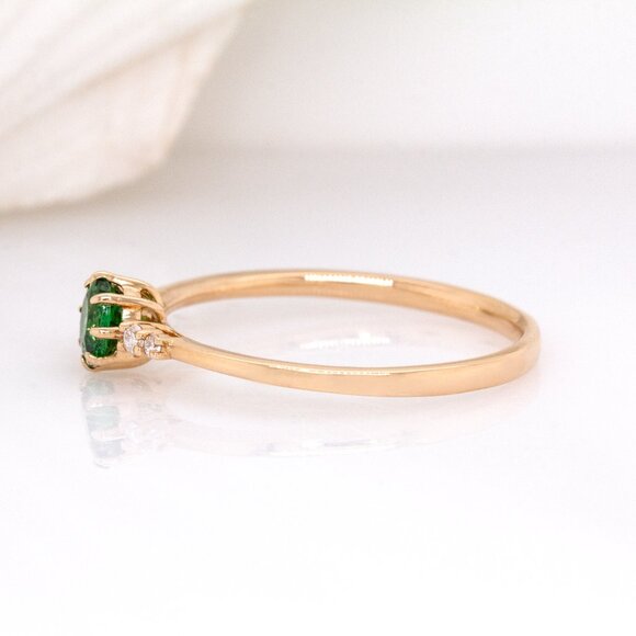 Rare Tsavorite Garnet Ring in 14K Solid Gold with Natural Diamond Accents - Picture 6 of 8